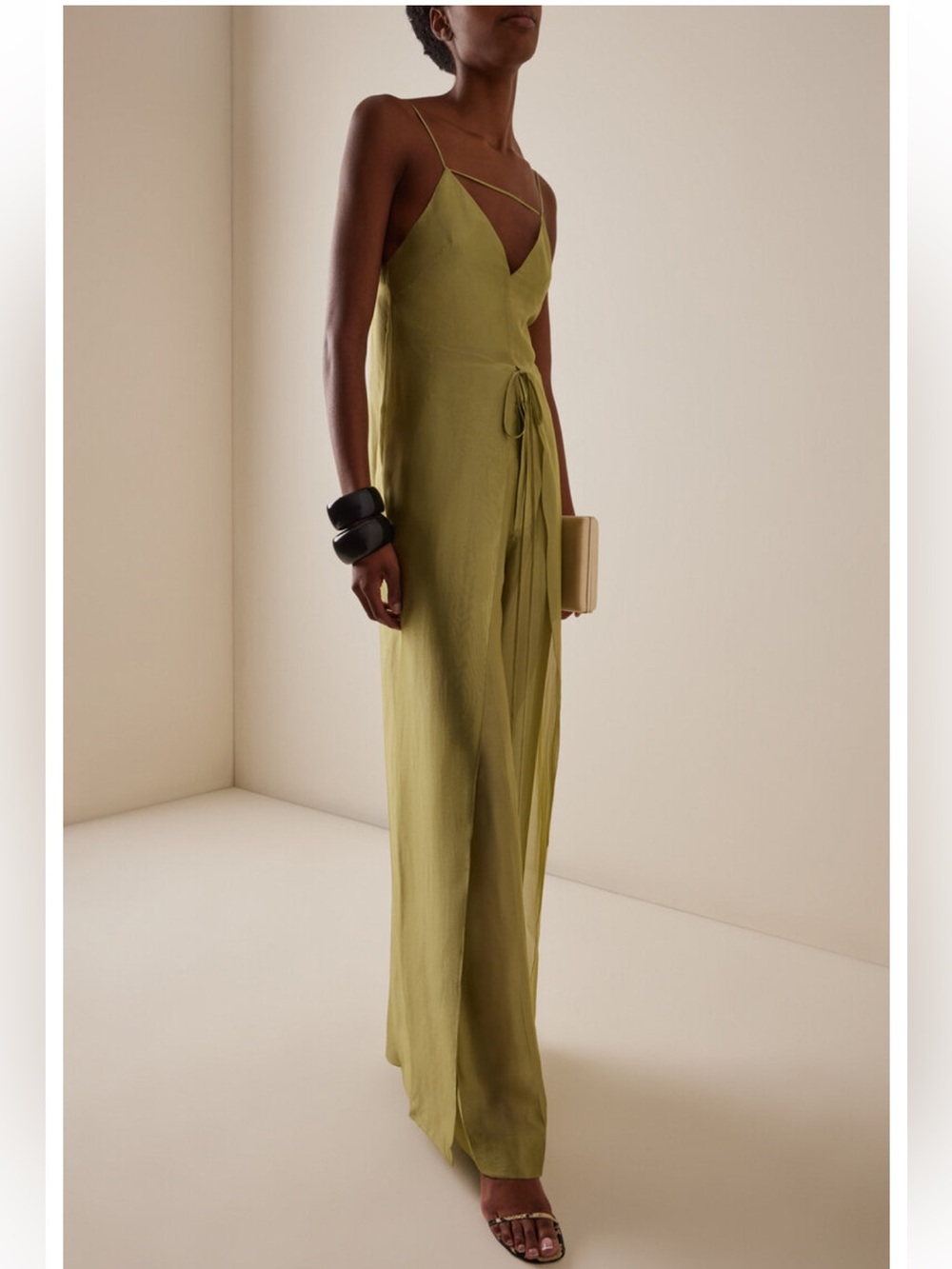 SIRAPOP Karina Organza Top Medium NWT Green Olive Slit Blouse Tunic Maxi Dress
